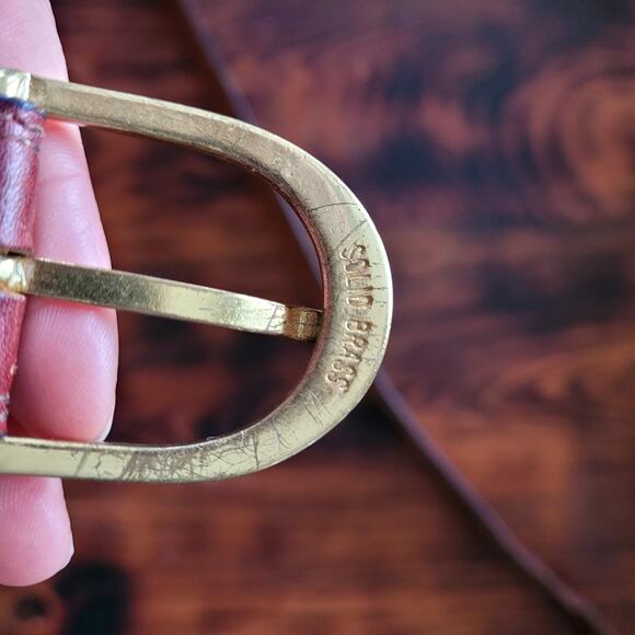 Vtg Brown Leather Belt with Brass Buckle Sz L - Picture 3 of 7